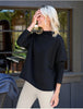 Frank & Eileen Effie Long-Sleeve Funnel Neck Triple Fleece Capelet Large Black
