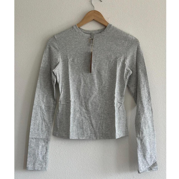 Skims Cotton Jersey Long Sleeve T-Shirt in Light Heather Grey | Size M Medium