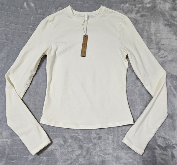 Skims Cotton Jersey Long Sleeve T-Shirt | Size S Small | Marble White | NEW