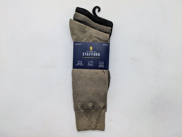 Stafford Dress Socks For Men (3 Pair) BEIGE GEOMETRIC Size 10=13