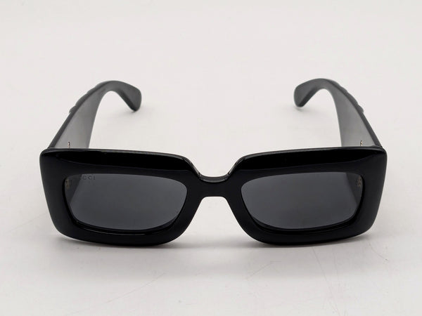 Gucci Black Gold Rectangle Sunglasses Interlocking GG Logo