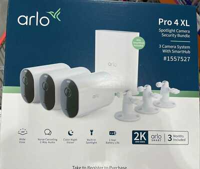Arlo Pro 4 XL Spotlight 3 Cameras with Smart Hub NEW, FAST FREE SHIPPING