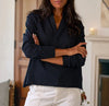 Frank & Eileen Womens Patrick Popover Henley Navy Heritage Jersey Small NWOT