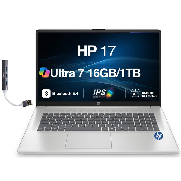HP - Upgraded - 17 AI Powered Natural 17.3 FHD Intel Ultra 7 255U 1TB 16GB RAM