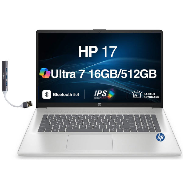 HP - Upgraded - 17 AI Powered Natural 17.3 FHD Intel Ultra 7 255U 16GB RAM