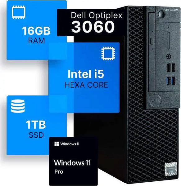 Dell Optiplex 3060 Desktop Intel i5-8500 3.2 16GB RAM 1TB SSD Solid State W11