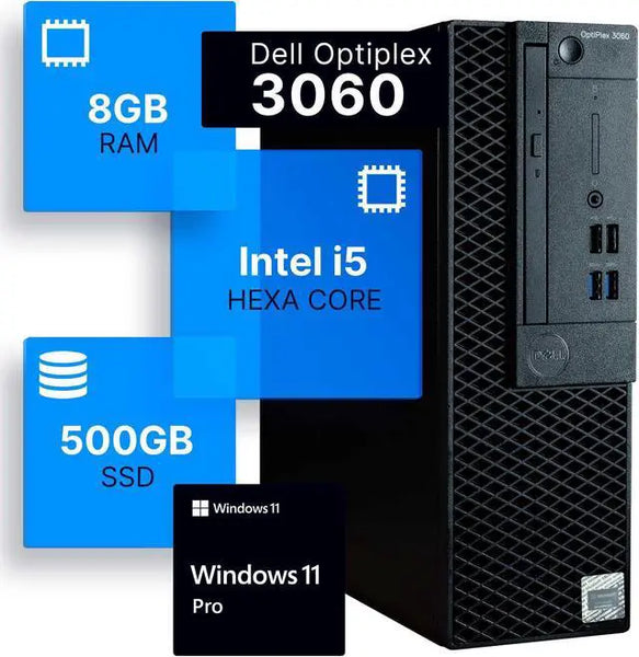 Dell Optiplex 3060 Desktop Intel i5-8500 3.2 8GB RAM 500GB SSD Solid State W11