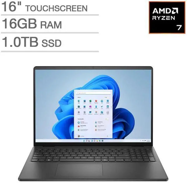 Dell 16 in FHD+ Touch Ryzen 7 250 16GB DDR5 1TB SSD Radeon W11 Home Black