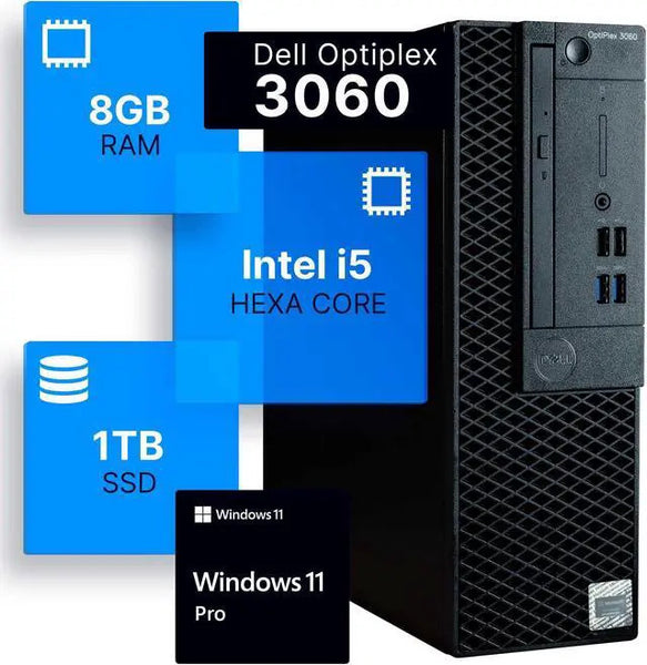 Dell Optiplex 3060 Desktop Intel i5-8500 3.2 8GB RAM 1TB SSD Solid State W11