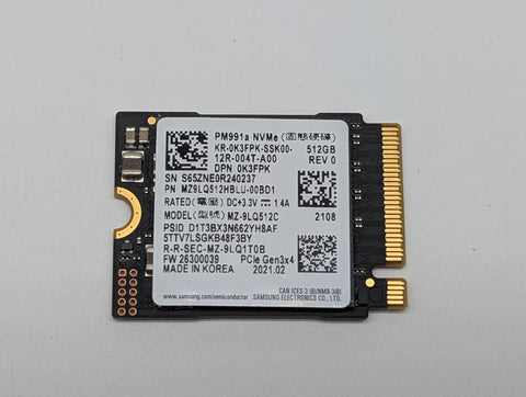 512GB Samsung PM991a PCIe 3.0 NVME 2230 SSD K3FPK