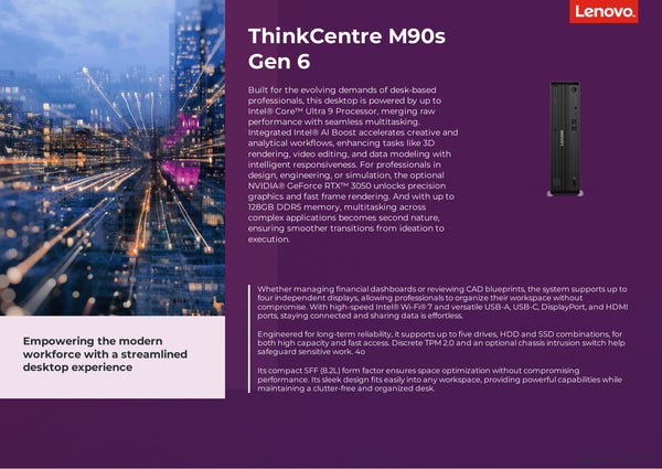Lenovo ThinkCentre M90s Gen 6 Intel Ultra 9 285 vPro 32GB 2TB SSD Supports DVD W