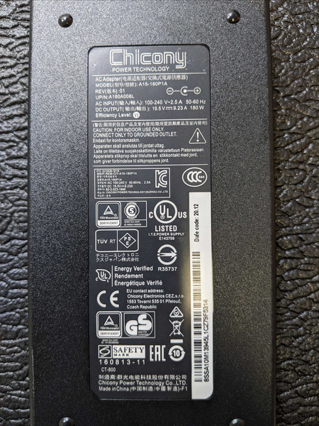 Chicony MSI Clevo Laptop Charger AC Adapter A15-180P1A 19.5V 180W 5.5MM NEW