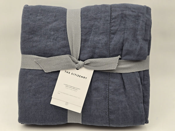 The Citizen Stonewashed Linen Sheet Set - Full - Slate Blue