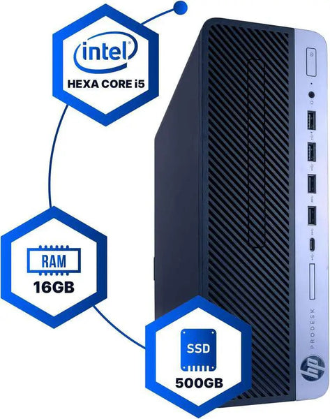 HP ProDesk 600G4 Desktop Hexa Core Intel i5 3.2 16GB RAM 500GB SSD Solid State