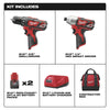 Milwaukee M12 3/8in Drill & 1/4in Hex Impact Driver Combo, #2494-22