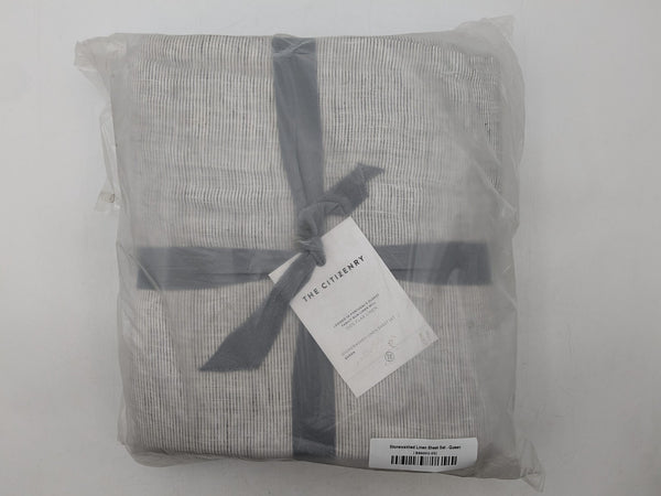 The Citizenry Stonewashed Linen Sheet Set Queen - Graphite thin stripe