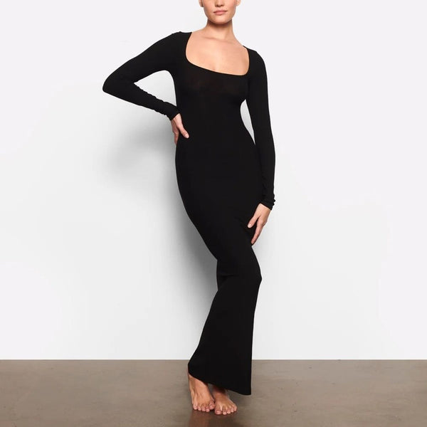 SKIMS NWT Soft Lounge Long Sleeve Dress | XS Extra Small | Onyx