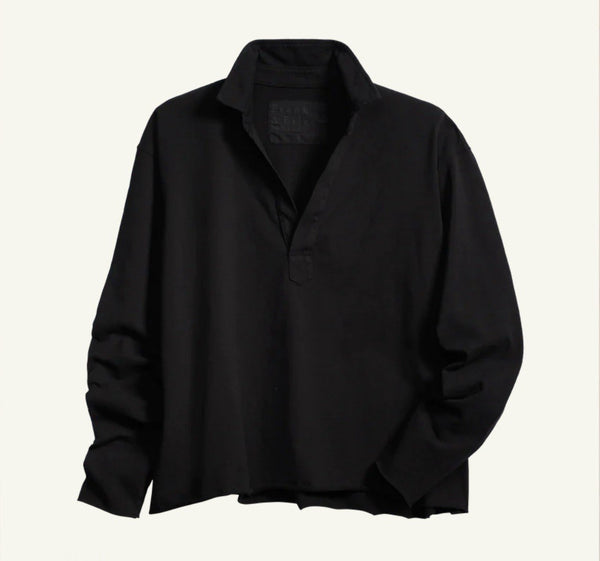 Frank & Eileen Patrick Popover Henley Top Womens S Small Heritage Jersey Black