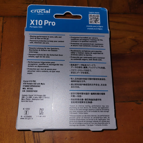 Crucial X10 Pro 4TB Portable SSD Up to 2100MB/s Read 2000MB/s