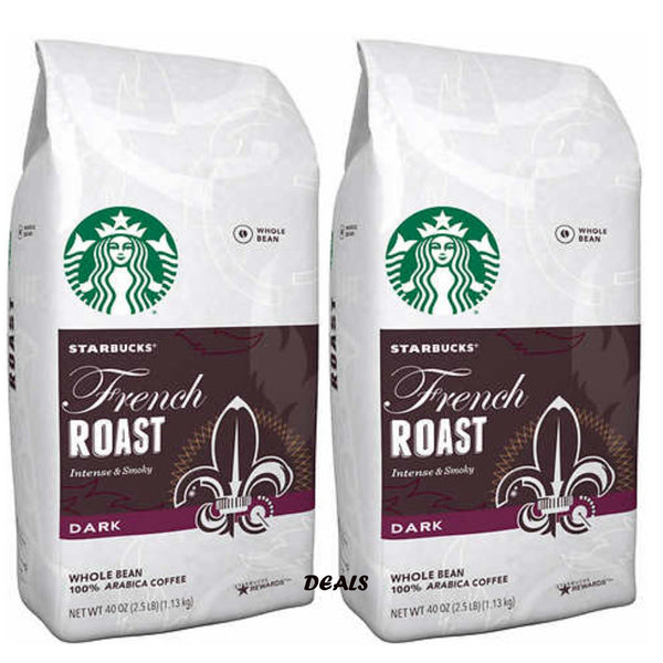 (2) STARBUCKS FRENCH ROAST DARK Whole Bean Coffee 40 Oz/2.5 LB Exp 10/2024