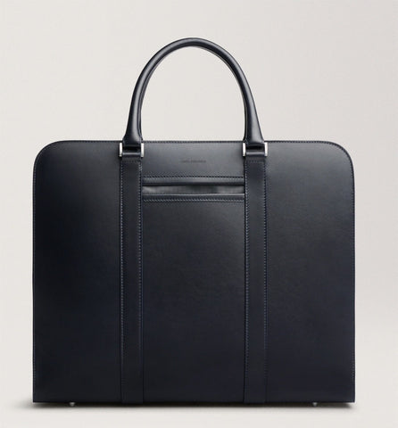 New with Tags - Carl Friedrik Palissy Leather Navy Briefcase, Fast free shipping