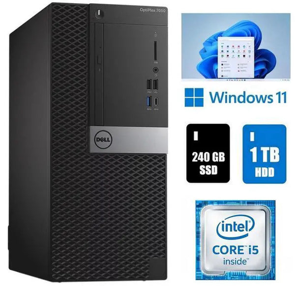 Dell OptiPlex 7050 MT Core i5 Desktop 16GB RAM 1TB HDD 240GB SSD W11 Pro