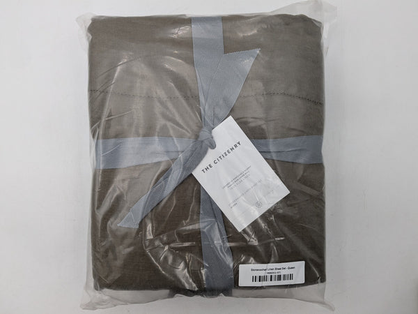 The Citizenry Stonewashed Linen Sheet Set Queen - Olive
