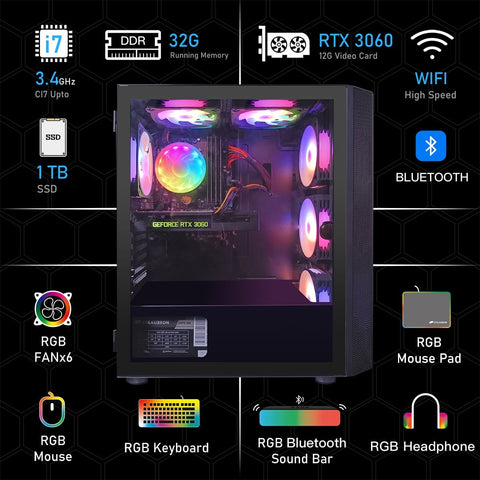 STGAubron Gaming PC, Intel i7 3.9 Ghz, GeForce RTX 3060 12G Graphics, 32G RAM, 1