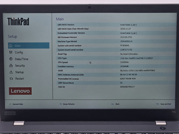 Lenovo ThinkPad T15 Gen 2 15.6 FHD Touch i7-1185G7 16GB 512GB W11 Pro