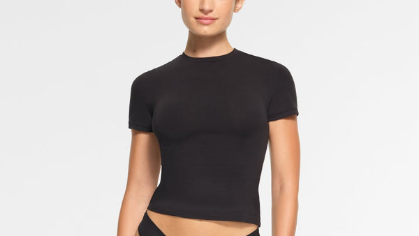 Skims Cotton Jersey T-Shirt in Soot, Size Medium