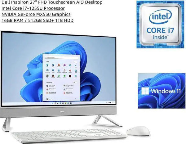 Dell Inspiron 27 in FHD Touch All-in-One Desktop i7-1255U 16GB RAM 512GB SSD+