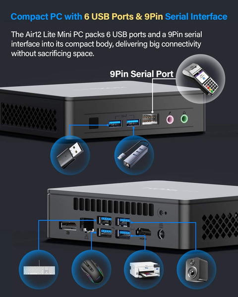 Geekom Air12 Lite Mini PC, Intel 12th Gen Alder Lake N100, 8GB DDR4 RAMu0026 256