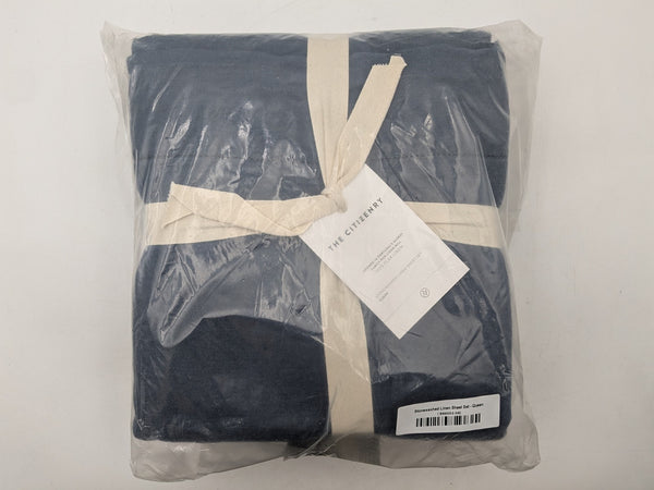 The Citizenry Stonewashed Linen Sheet Set Queen - Slate Blue